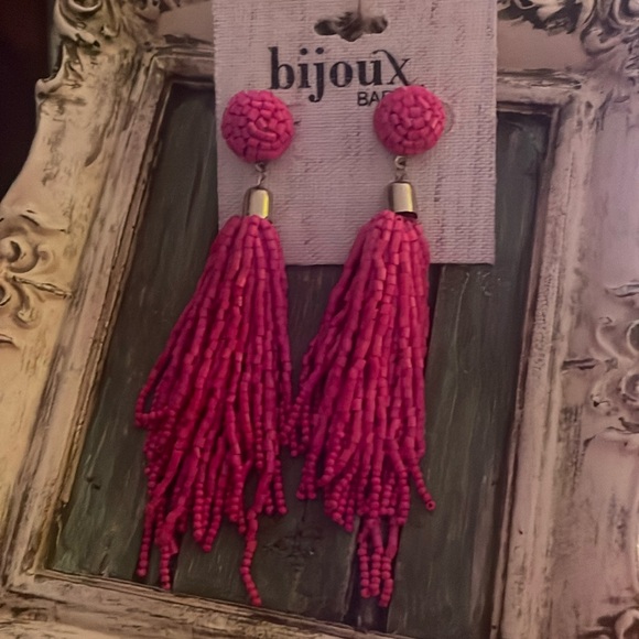 NWT Bijoux Bar pink bead tassel earrings - Picture 1 of 2